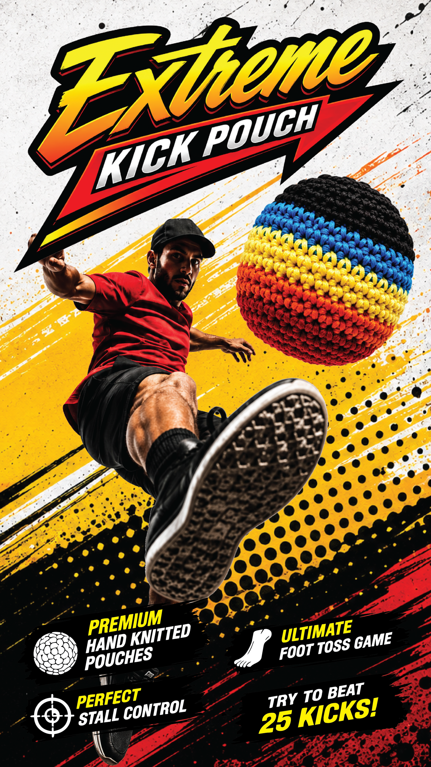 Extreme Retro Hand-Knitted Kick Pouch Footbag