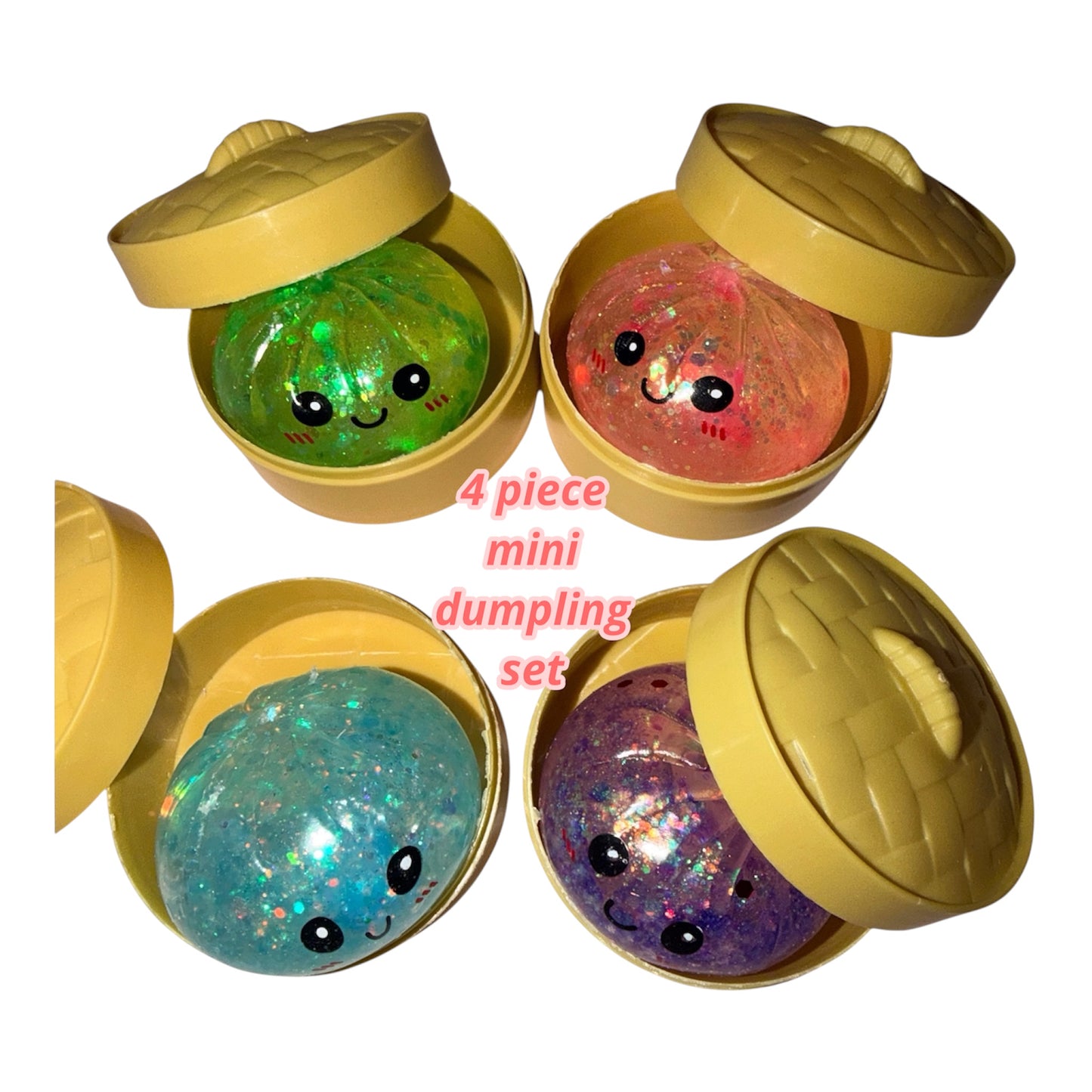 4-Piece Mini Glitter Dumpling Squishy Set