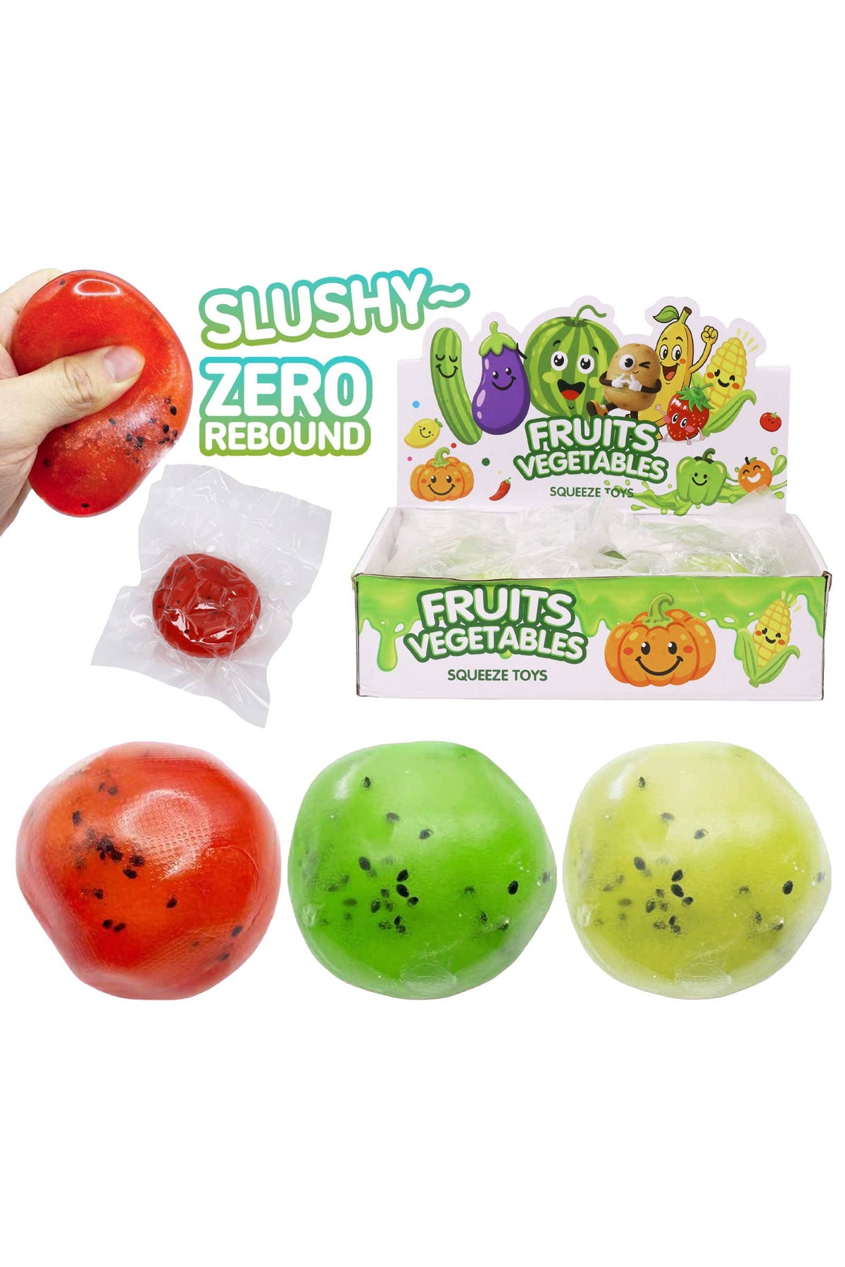 Assorted Fruit Granular Slushy Zero Rebound TPR Squishy Ball
