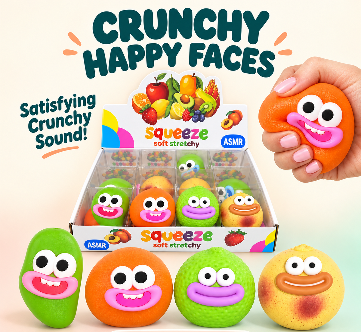 Crunchy Happy Faces Fruit ASMR Squishy